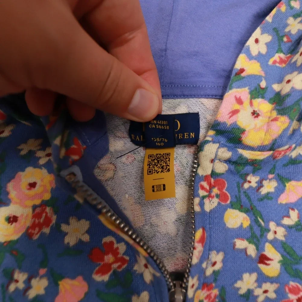 Polo Ralph Lauren‎ Blue Floral Zip Up French Terry Romper Girl's size XL 16 - Picture 4 of 13